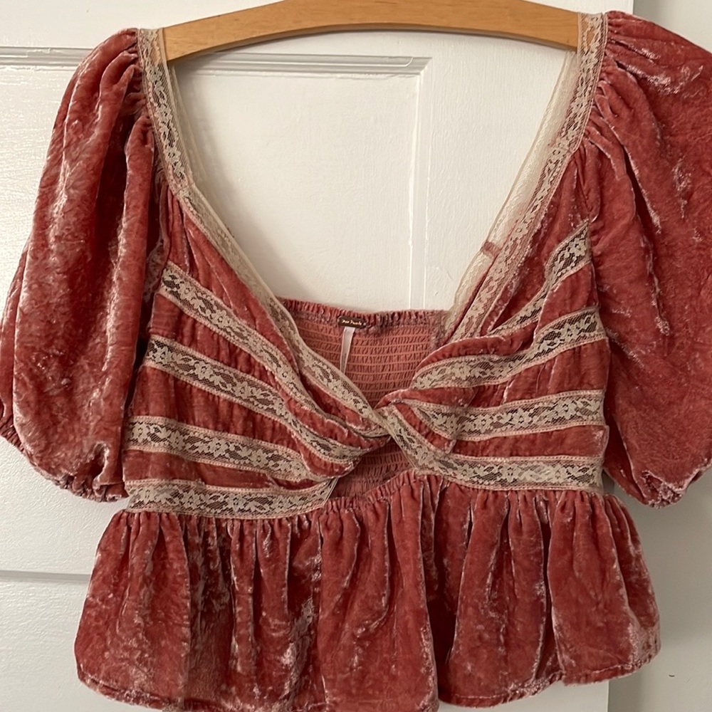 Free people  cropped crushed velvet  top . Salmon color
